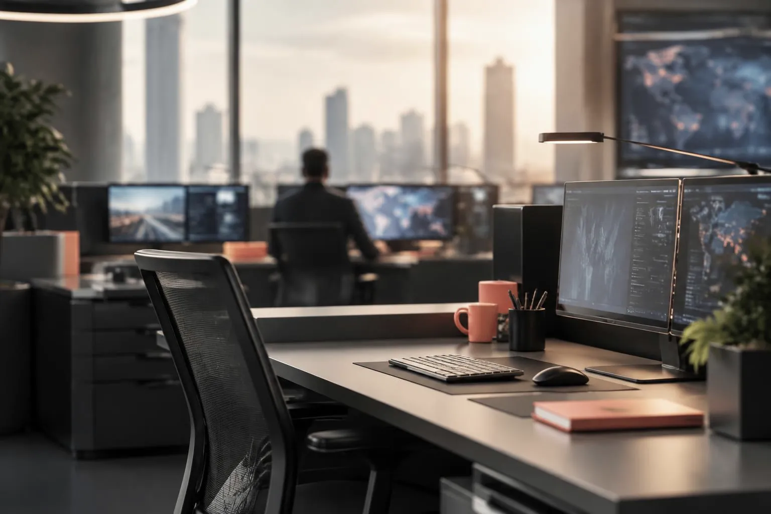 Modern operations workstations in natural light
